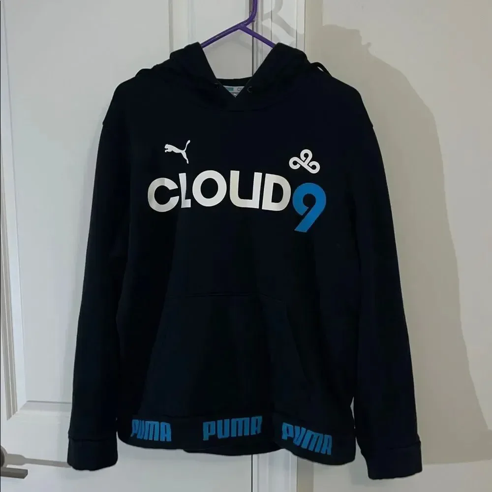 Mens Puma Black Teal Cloud 9 Sweat Hooded hoodie jacket sweatshirt M